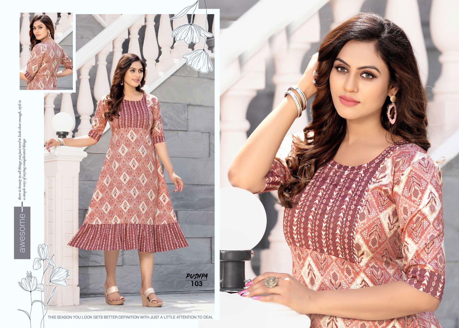 Golden Pushpa 101 Ethnic Wear Anarkali Kurti Collection